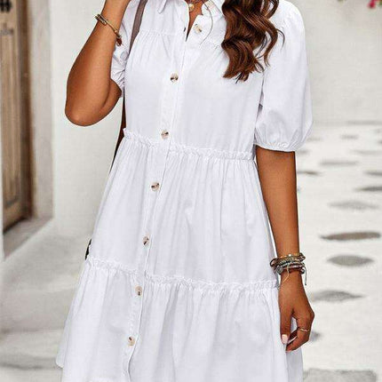 Chic Puff Sleeve Lapel Dress for Fashion-Forward Women - Très Elite