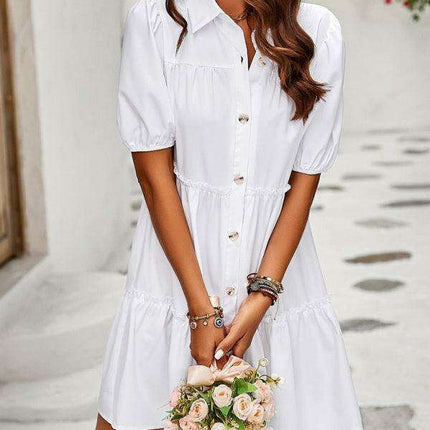 Chic Puff Sleeve Lapel Dress for Fashion-Forward Women - Très Elite