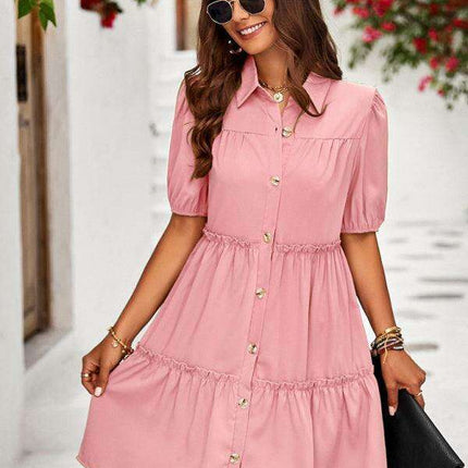 Chic Puff Sleeve Lapel Dress for Fashion-Forward Women - Très Elite