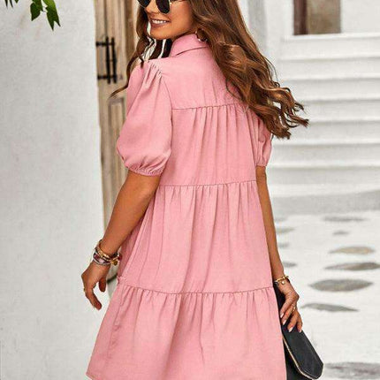 Chic Puff Sleeve Lapel Dress for Fashion-Forward Women - Très Elite