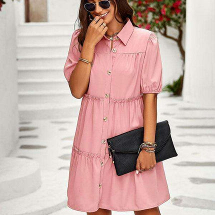 Chic Puff Sleeve Lapel Dress for Fashion-Forward Women - Très Elite