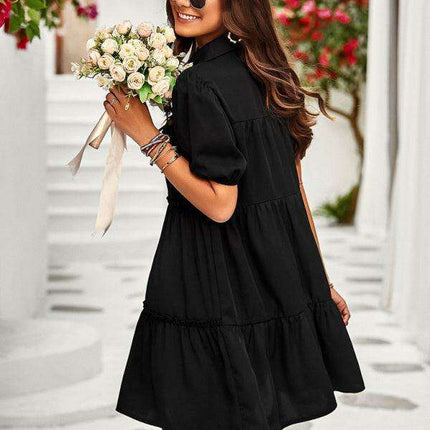 Chic Puff Sleeve Lapel Dress for Fashion-Forward Women - Très Elite