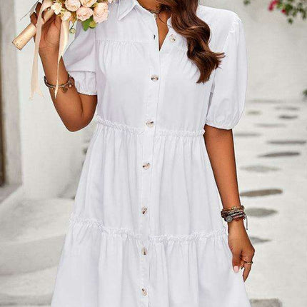 Chic Puff Sleeve Lapel Dress for Fashion-Forward Women - Très Elite