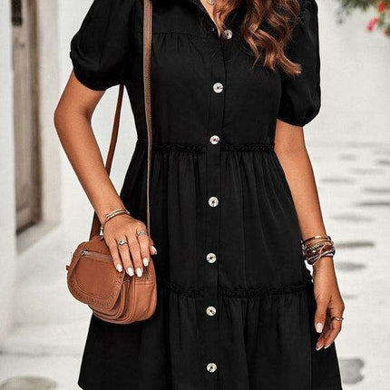 Chic Puff Sleeve Lapel Dress for Fashion-Forward Women - Très Elite