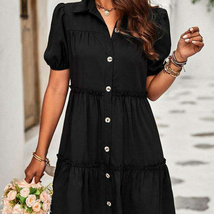Chic Puff Sleeve Lapel Dress for Fashion-Forward Women - Très Elite
