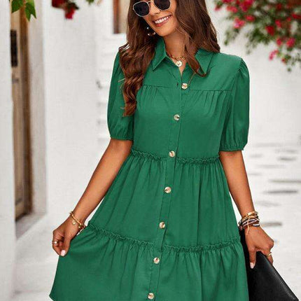 Chic Puff Sleeve Lapel Dress for Fashion-Forward Women - Très Elite