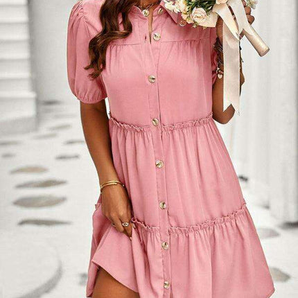 Chic Puff Sleeve Lapel Dress for Fashion-Forward Women - Très Elite