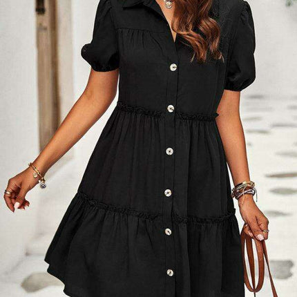 Chic Puff Sleeve Lapel Dress for Fashion-Forward Women - Très Elite