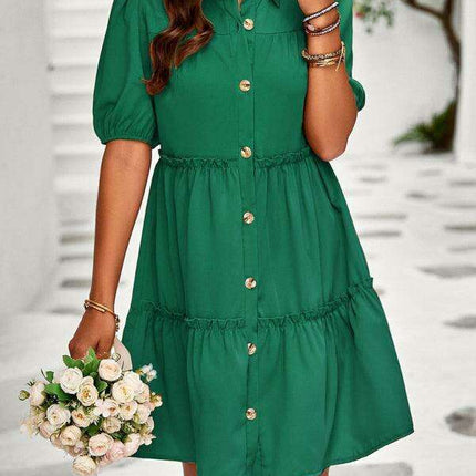 Chic Puff Sleeve Lapel Dress for Fashion-Forward Women - Très Elite
