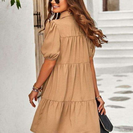 Chic Puff Sleeve Lapel Dress for Fashion-Forward Women - Très Elite