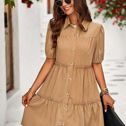 Chic Puff Sleeve Lapel Dress for Fashion-Forward Women - Très Elite