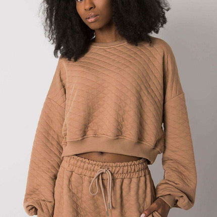 Chic Quilted Sleeve Sweatshirt - Luxurious Cotton Blend, Fashionable Ribbed Details - Très Elite