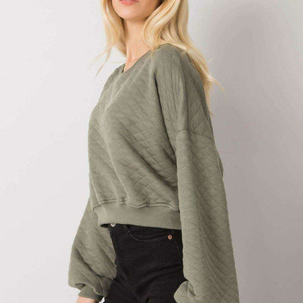 Chic Quilted Sleeve Sweatshirt - Luxurious Cotton Blend, Fashionable Ribbed Details - Très Elite