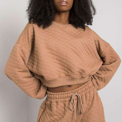 Chic Quilted Sleeve Sweatshirt - Luxurious Cotton Blend, Fashionable Ribbed Details