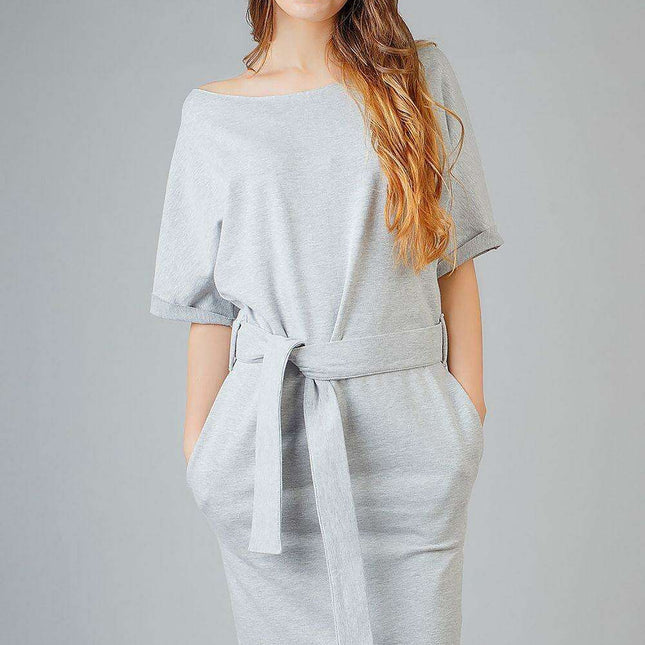 Chic Raw Edge Kimono-Style Tessita Knit Dress with Practical Pockets
