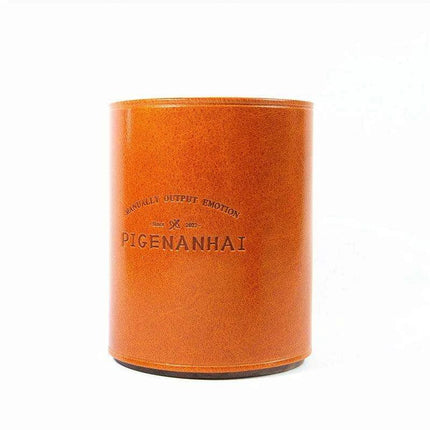 Chic Retro Leather and Walnut Writing Utensil Holder - Classic Elegance..