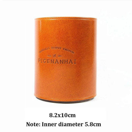 Chic Retro Leather and Walnut Writing Utensil Holder - Classic Elegance..
