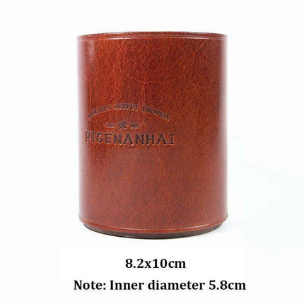 Chic Retro Leather and Walnut Writing Utensil Holder - Classic Elegance..