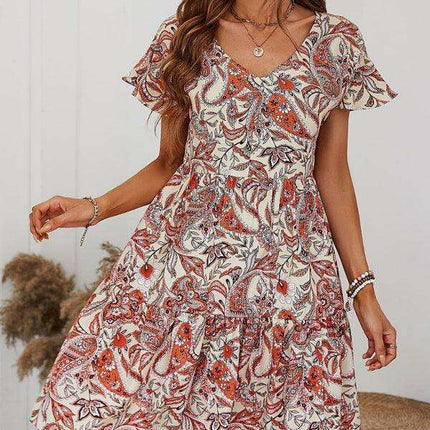 Chic Retro V-Neck Paisley Dress for Women - Très Elite