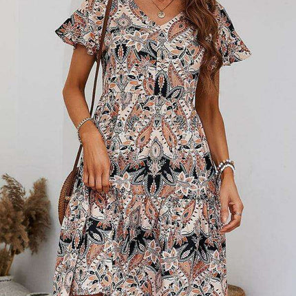 Chic Retro V-Neck Paisley Dress for Women - Très Elite
