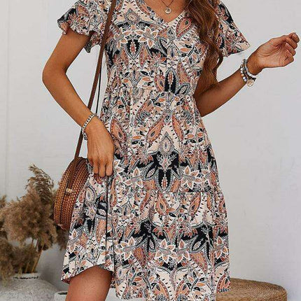 Chic Retro V-Neck Paisley Dress for Women - Très Elite