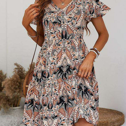 Chic Retro V-Neck Paisley Dress for Women - Très Elite
