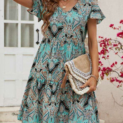 Chic Retro V-Neck Paisley Dress for Women - Très Elite