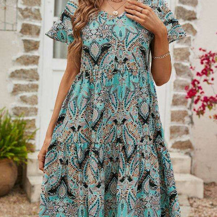 Chic Retro V-Neck Paisley Dress for Women - Très Elite