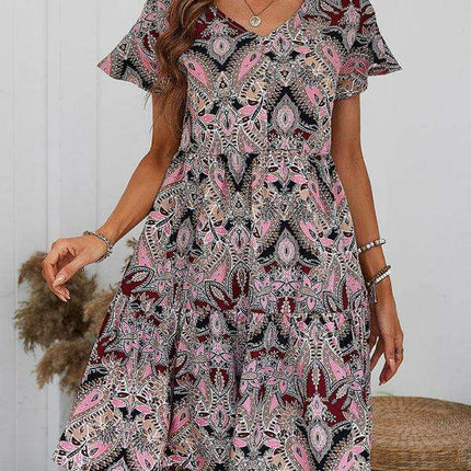 Chic Retro V-Neck Paisley Dress for Women - Très Elite