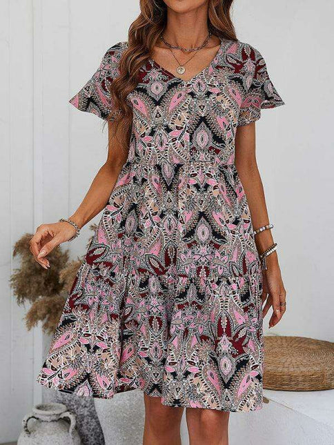 Chic Retro V-Neck Paisley Dress for Women