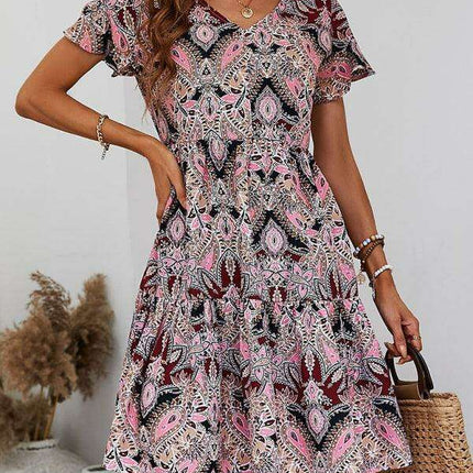 Chic Retro V-Neck Paisley Dress for Women - Très Elite