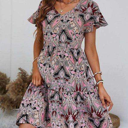 Chic Retro V-Neck Paisley Dress for Women - Très Elite