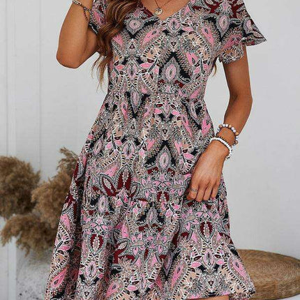 Chic Retro V-Neck Paisley Dress for Women - Très Elite