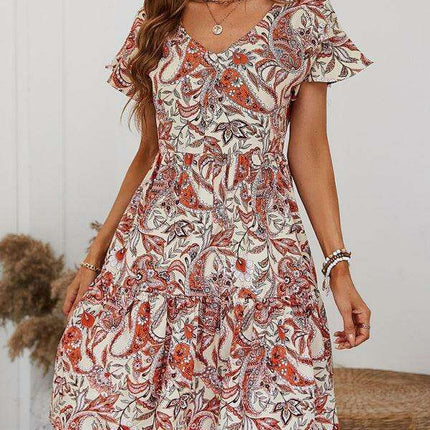 Chic Retro V-Neck Paisley Dress for Women - Très Elite