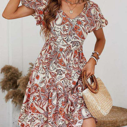 Chic Retro V-Neck Paisley Dress for Women - Très Elite