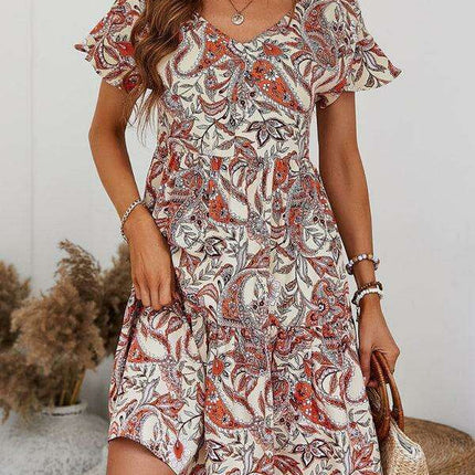 Chic Retro V-Neck Paisley Dress for Women - Très Elite