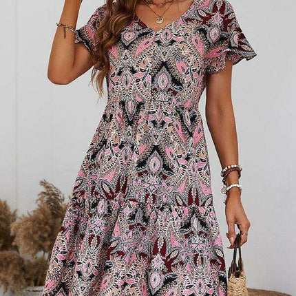 Chic Retro V-Neck Paisley Dress for Women - Très Elite