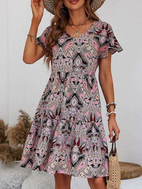 Chic Retro V-Neck Paisley Dress for Women