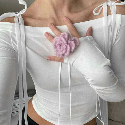 Chic Ribbed Cold Shoulder Top with Bow Detail - Stylish Fall/Winter Essential - Très Elite