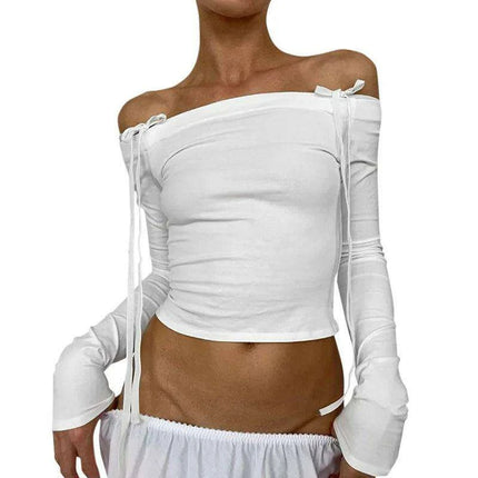 Chic Ribbed Cold Shoulder Top with Bow Detail - Stylish Fall/Winter Essential - Très Elite