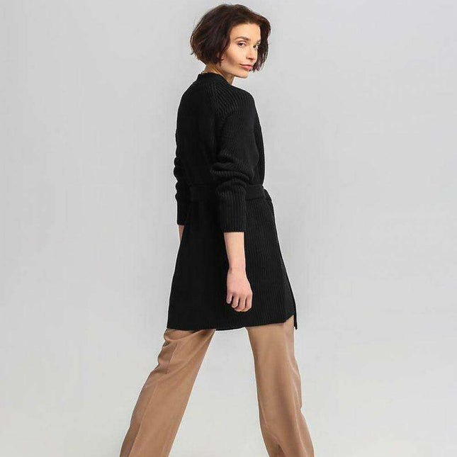 Chic Ribbed Knit Tie-Belt Cardigan