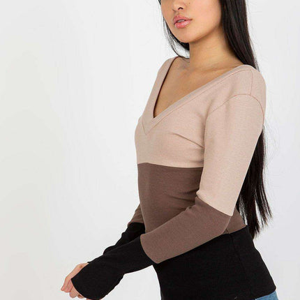 Chic Ribbed Long Sleeve Blouse With Heart Neckline Parisian - Très Elite
