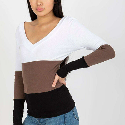 Chic Ribbed Long Sleeve Blouse With Heart Neckline Parisian - Très Elite