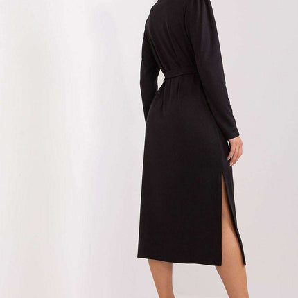 Chic Ribbed Midi Dress with Adjustable Waist Tie - Très Elite
