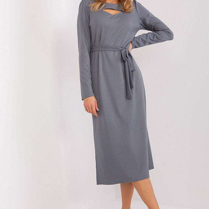 Chic Ribbed Midi Dress with Adjustable Waist Tie - Très Elite