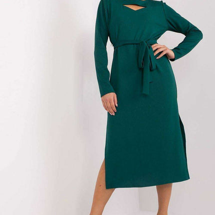 Chic Ribbed Midi Dress with Adjustable Waist Tie - Très Elite