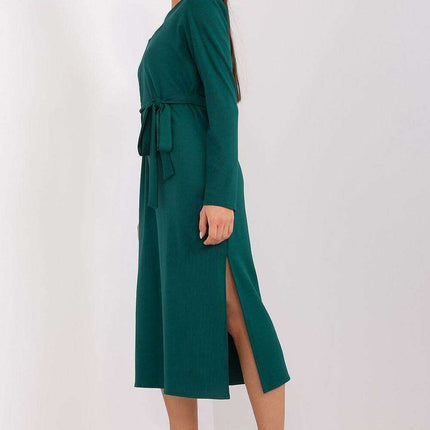 Chic Ribbed Midi Dress with Adjustable Waist Tie - Très Elite