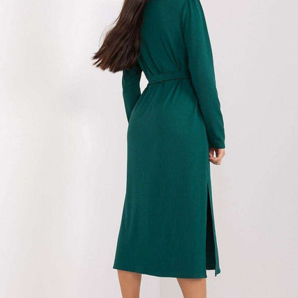 Chic Ribbed Midi Dress with Adjustable Waist Tie - Très Elite