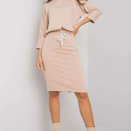 Chic Ribbed Top and Tailored Pencil Skirt Ensemble with Adjustable Waist Tie - Très Elite