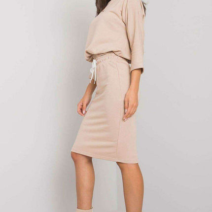 Chic Ribbed Top and Tailored Pencil Skirt Ensemble with Adjustable Waist Tie - Très Elite